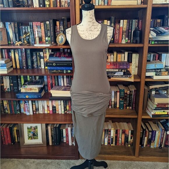 JAMES perse bodycon grey maxi tank dress with front draping sz s euc - Picture 1 of 5